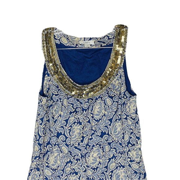 Ann Taylor Loft Blue Cotton Sequins Embellished Dress 10 Sleeveless - Picture 2 of 5